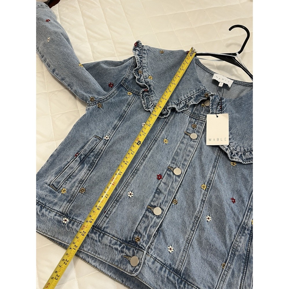 Cottagecore Denim Jacket Floral Embroidered Peter Pan Collar Coquette Fairycore - Picture 14 of 16